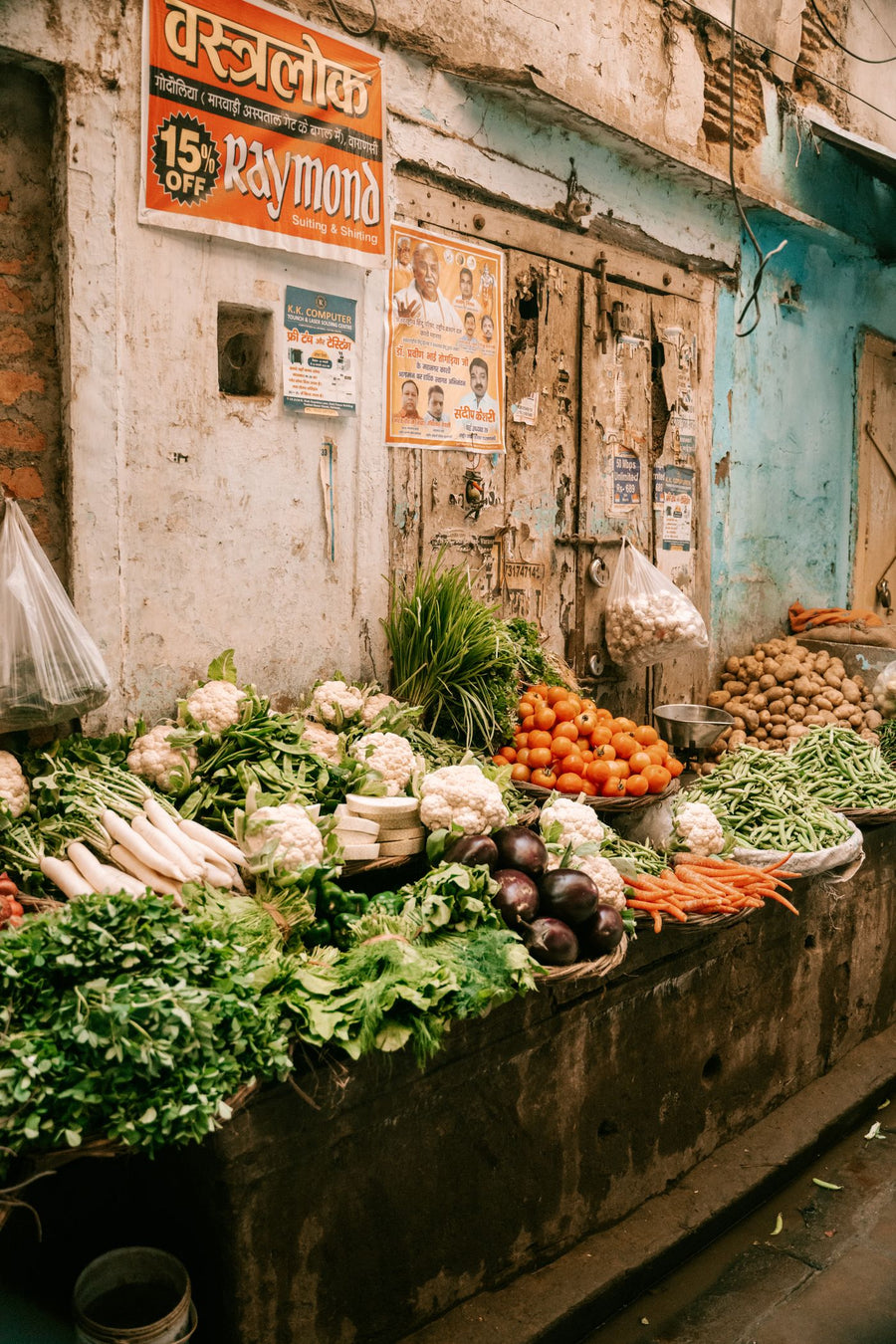 A vegetable stall at an Indian street market